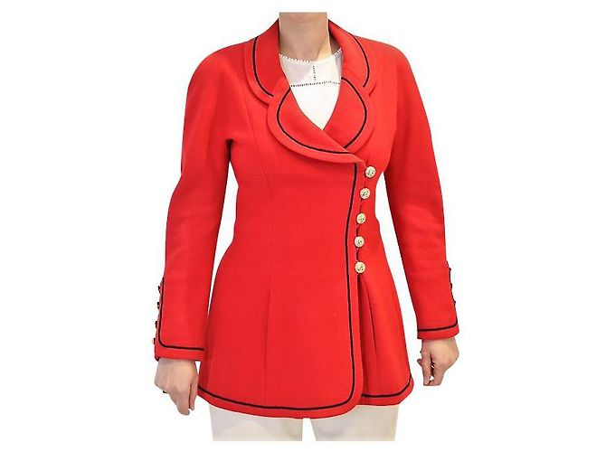 Chanel Red Wool Jacket with Gold CC Buttons
