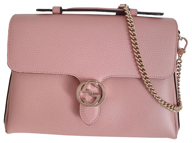 Gucci Interlocking G Borsa a tracolla in agnello rosa