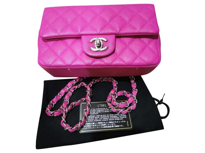 Mini sac à rabat classique Chanel Caviar rose Cuirs exotiques  ref.281231