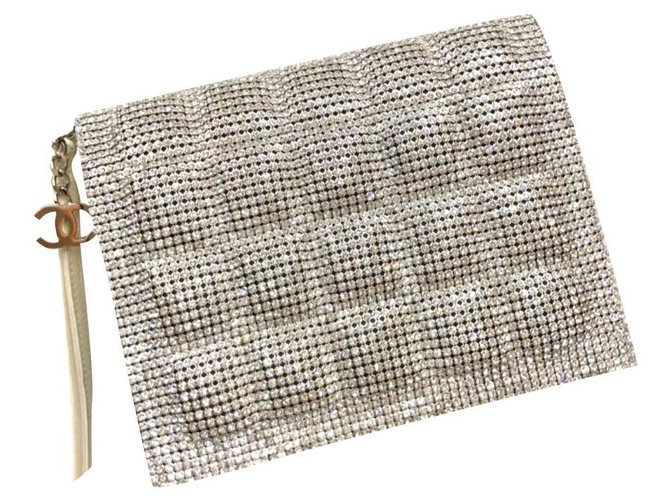 Bolso de mano de noche Chanel con diamantes Plata  ref.281241
