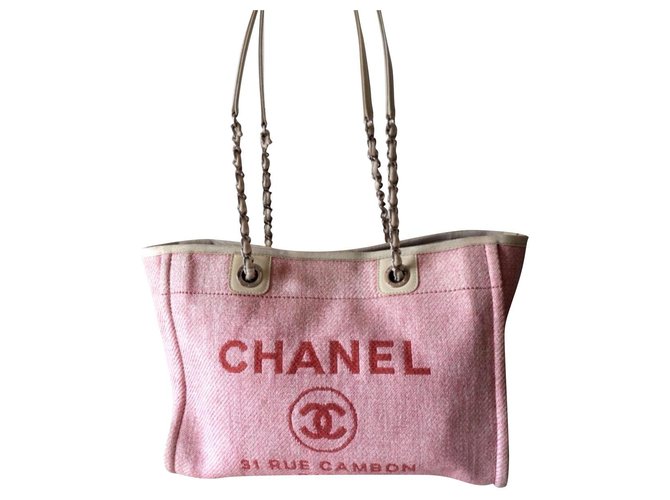 Chanel Deauville Einkaufstasche Rot Baumwolle  ref.281244