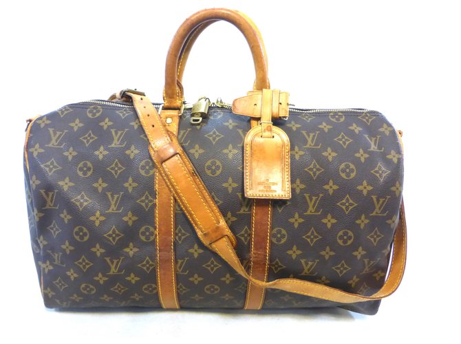 Louis Vuitton keepall 50 monogram shoulder strap Brown Leather  ref.281247
