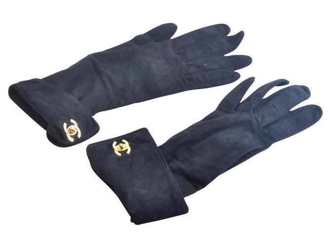 Chanel Gloves Black Suede  ref.281335