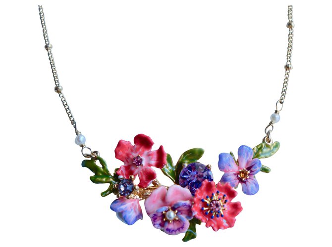 Les Nereides Beau collier floral Plaqué or Multicolore  ref.282337