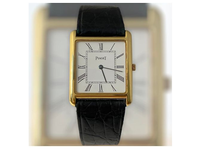 Montre Piaget Quartz Or Jaune et Cuir Noir Doré