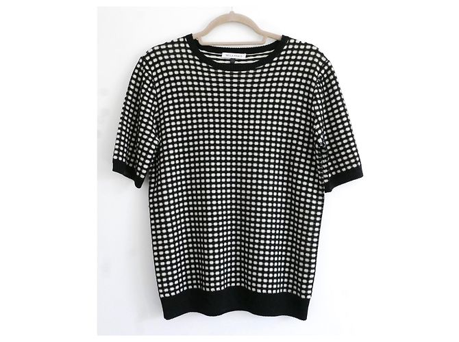 Bella Freud Top de malha xadrez preto e branco