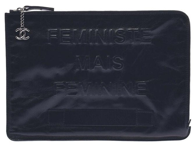Chanel saco de embreagem Preto Couro  ref.282635