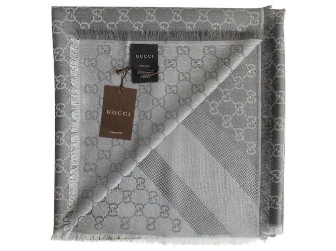 gucci shawl gg new with tag scarf sciarpa escharpe Grey Silk Wool  ref.282715
