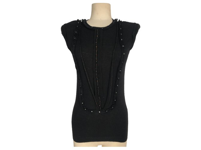 Lanvin Embroidered tank top Black Wool  ref.282762
