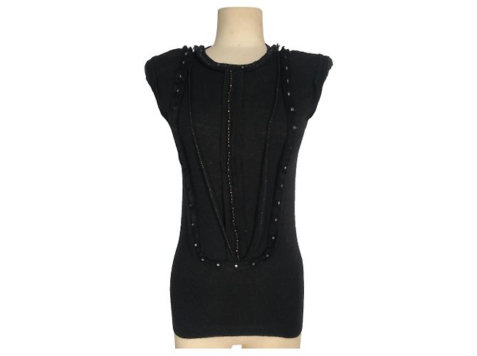 Lanvin Schwarzes Tanktop mit Jet Stickerei und Schulterpartie