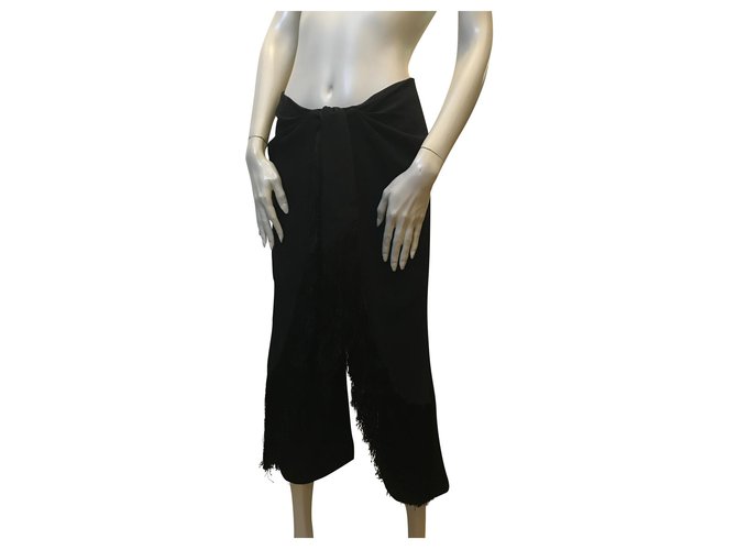 Autre Marque Fringed pants Black Polyester Triacetate  ref.282830