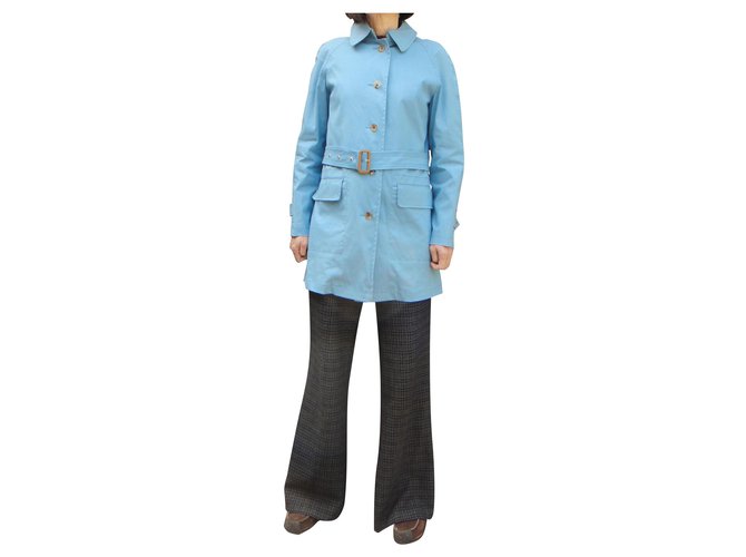 Leichter Regenmantel für Burberry-Frauen 38 Hellblau Baumwolle Polyurethan  ref.282836