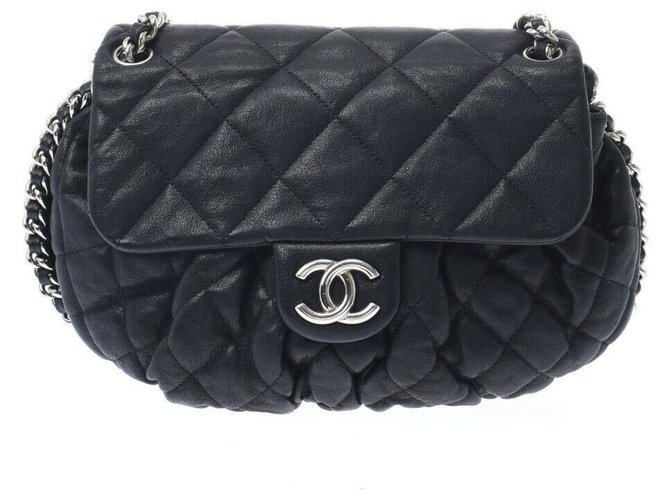 Pochette Chanel porté épaule Veau façon poulain Noir  ref.282899