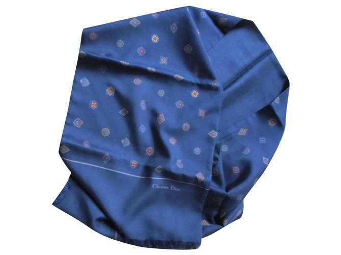 Christian Dior Krawattenmuster Schal. Blau Wolle  ref.283167