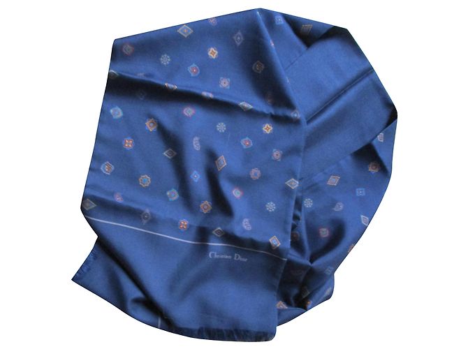 Sciarpa Christian Dior Blu con Motivo Cravatta in Lana e Seta