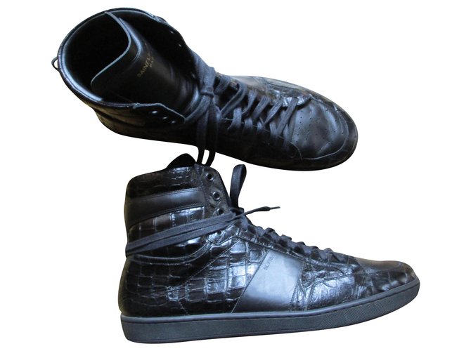 Saint Laurent Black leather sneakers, Pointure 46.  ref.283168