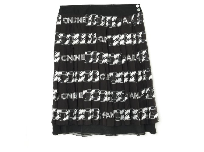 Chanel 01A SKIRT PLEATED BLACK FR36 SILVER CHAINS Viscose Noir  ref.283169