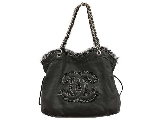 Grand sac cabas Chanel Cuir Gris anthracite  ref.283248