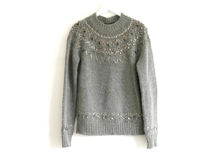 Gucci Crystal Embellished Sweater Grey Wool  ref.283478