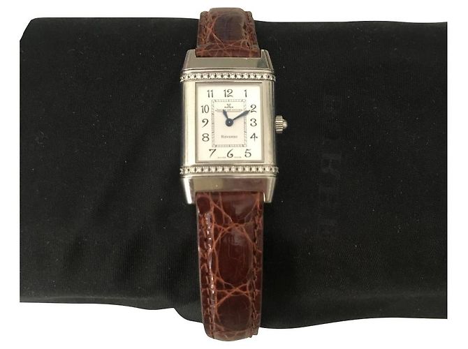 Jaeger Lecoultre Reverso Relógio de Aço e Diamantes Hardware prateado