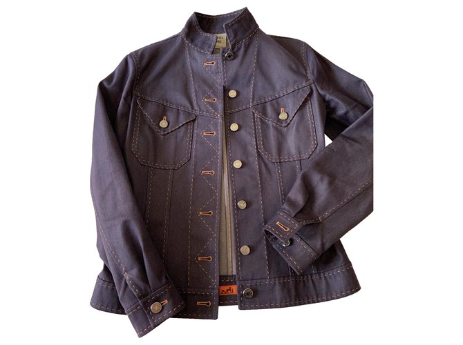 Hermès orange stitched jacket Blue Cotton  ref.283631