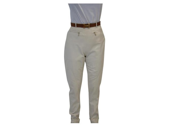 Hermès Pantalones, polainas Blanco roto Algodón Elastano  ref.283668