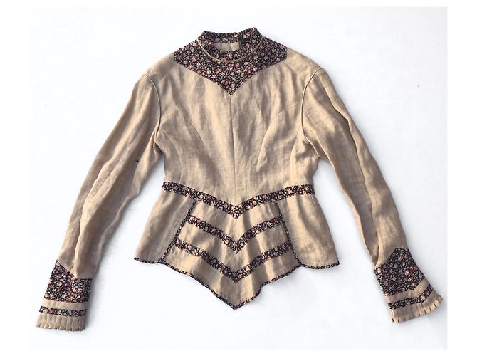 Blusa Isabel Marant de linho e seda bege com padrão floral
