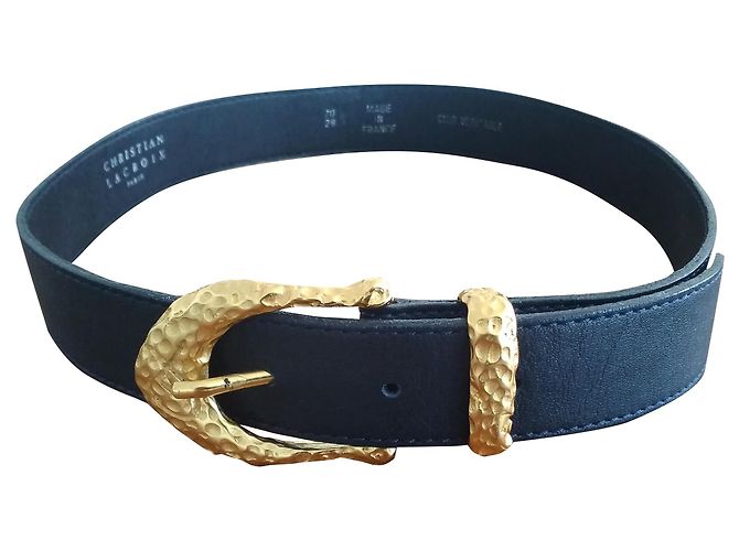 Cinturón Christian Lacroix de cuero negro con hebilla dorada 70 cm