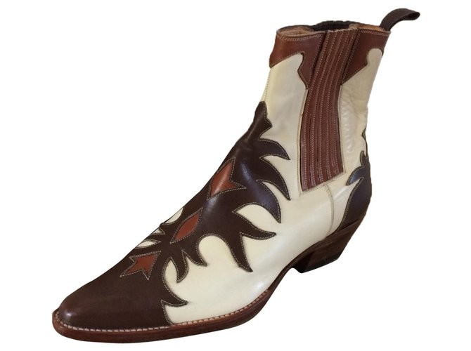 Sartore Ankle Boots Beige Cognac Dark brown Leather  ref.283873