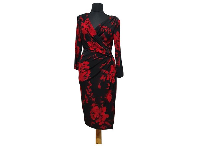 Ralph Lauren Kleid Schwarz Rot Bunt Mehrfarben