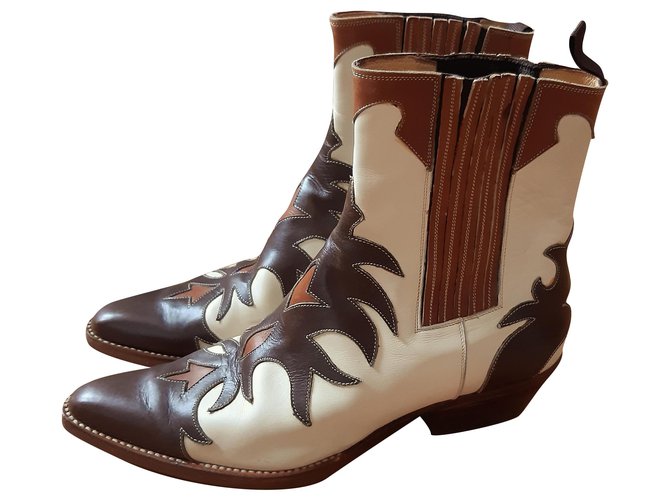 Sartore Boots Beige Cognac Dark brown Leather  ref.284062