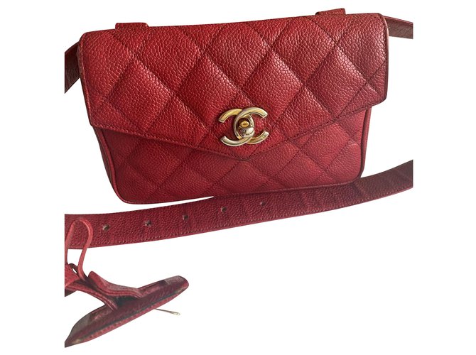Chanel Clutch-Taschen Rot Leder  ref.284080