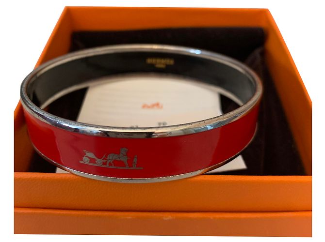 Hermès Caleche Medium Emaille Armband Rot Palladium