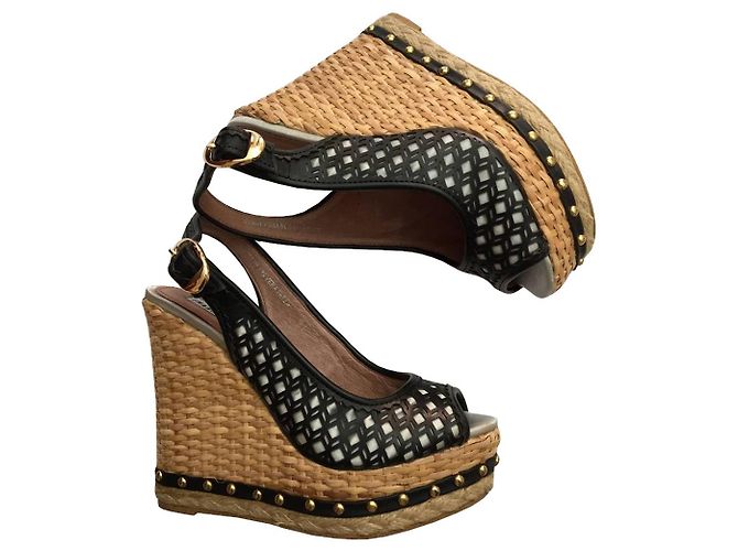 Autre Marque Emanuélle Vee Sandalen mit Lederkeil Schwarz