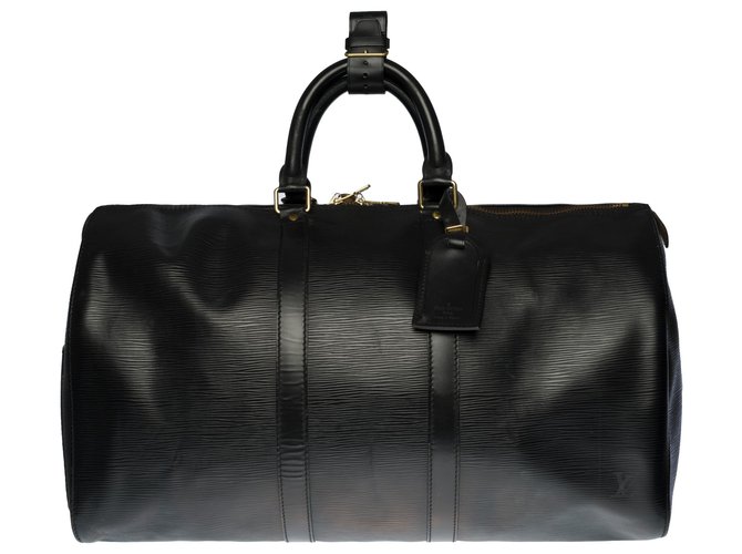 The beautiful Louis Vuitton Keepall travel bag 45 black epi leather  ref.284455