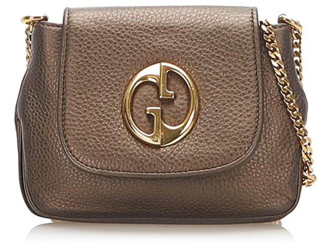 Gucci Gold Pebbled Leather '1973' Small Chain Shoulder Bag