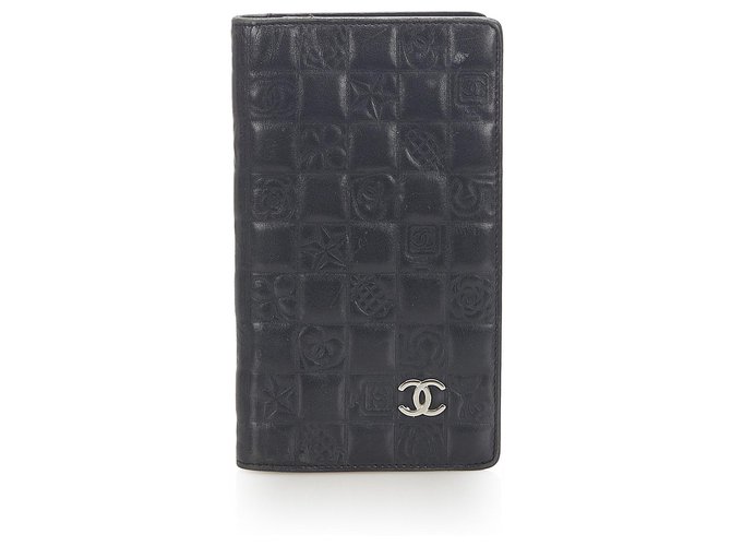Chanel Black Icon Lammfell Leder Geldbörse Schwarz  ref.284682
