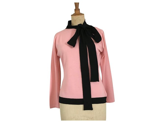 John Smedley Lavallière Wollpullover Schwarz Rosa Pink