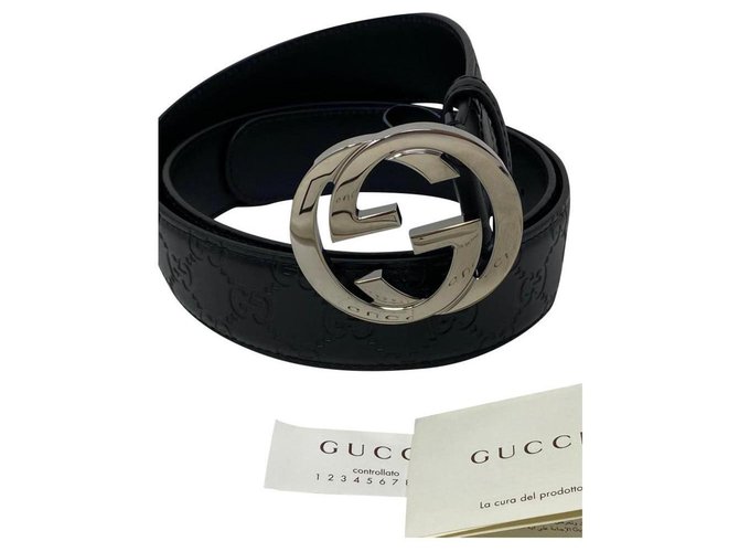 GUCCI CINTURA UNISEX CON INTERLOCKING GG Nero Pelle ref.284712 - Joli Closet