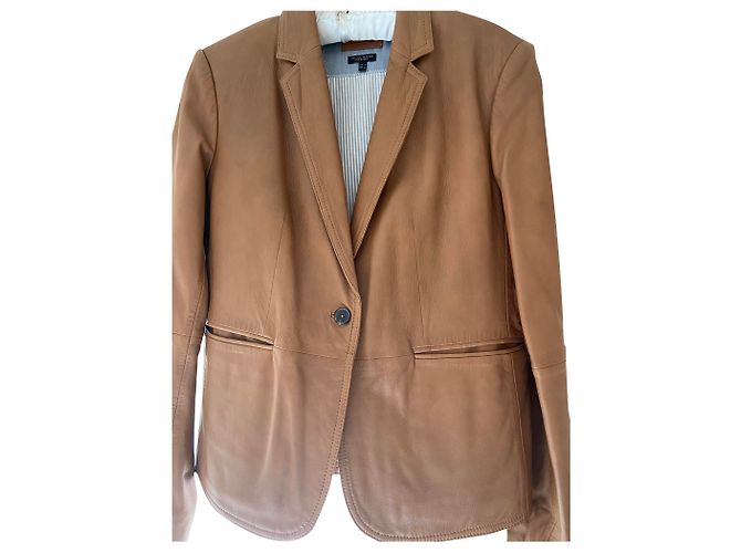 Massimo Dutti Leather Jacket Beige