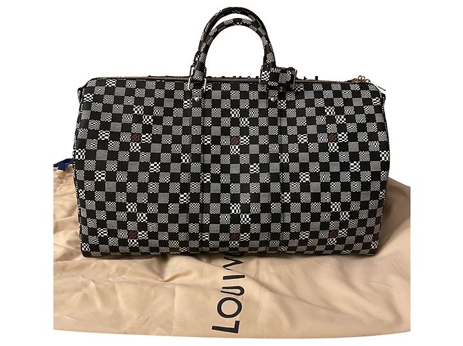 Louis Vuitton Keepall Virgil Abloh Damier distorted Black White Orange