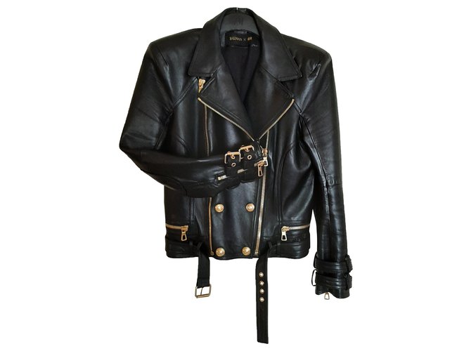 At opdage bredde kaos Balmain pour H&M Biker jacket Black Leather ref.284793 - Joli Closet