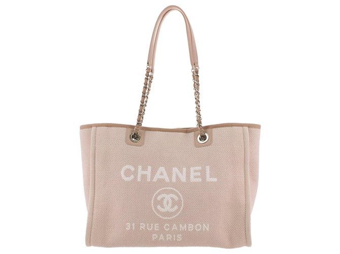 Chanel Pink Deauville Canvas Tote Bag Leather Cloth Pony-style calfskin  Cloth ref.284812 - Joli Closet