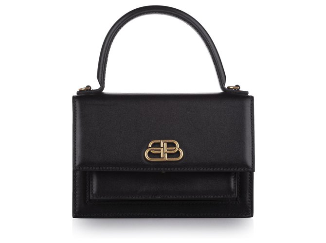 Bb round leather handbag Balenciaga Black in Leather - 14708908