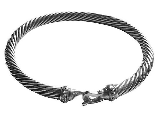 Pulseira David Yurman Cable 5mm Prata com Diamantes