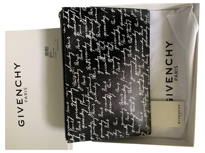 Pouch iconica stampa Givenchy Nero Bianco Cotone Poliestere Poliuretano  ref.285027