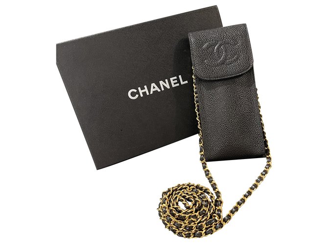 Chanel Monederos, carteras, casos Negro Cuero  ref.285035