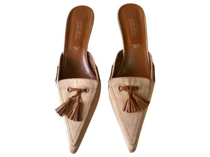 Sabot Sebastian in pelle e tessuto beige Marrone