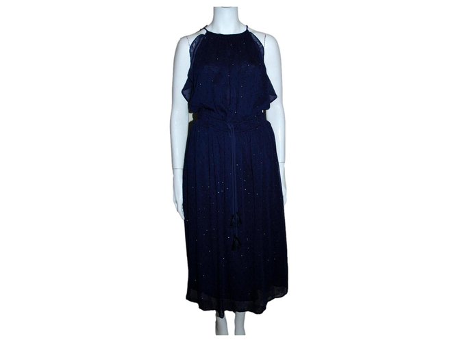 Michael Kors Maxi Chiffon Georgette Kleid Dunkelblau Polyester  ref.285465