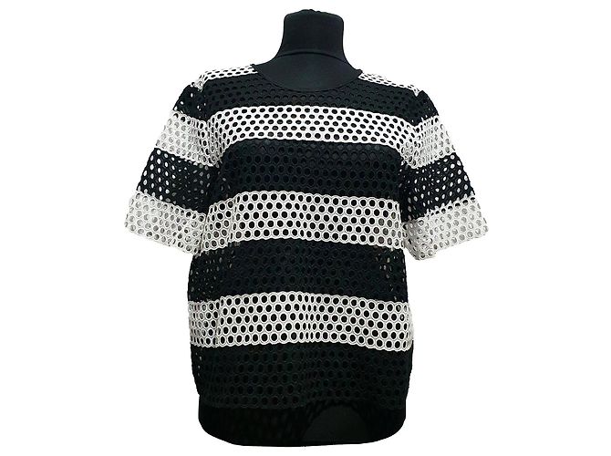Top de malla de algodón Michael Kors Negro Blanco